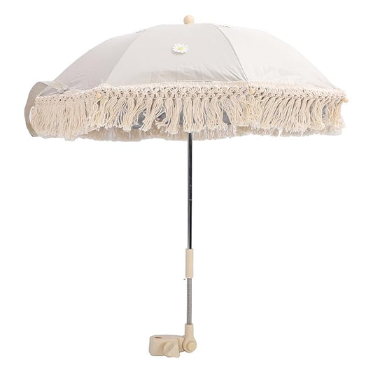 Baby Outdoor Parasols, Baby Stroller Parasol Umbrella with Adjustable Clamp, Toddler Parasol for Trolley Wheelchair Beach Chair, Outdoor Activities (Beige with