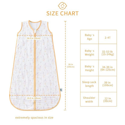 Baby Sleep Sack 2-4 T Baby Wearable Blanket 100% Organic Cotton 0.5 TOG Toddler Sleep Sacks 2- Way Zipper Soft 4 Layers 2T 3T 4T Goose