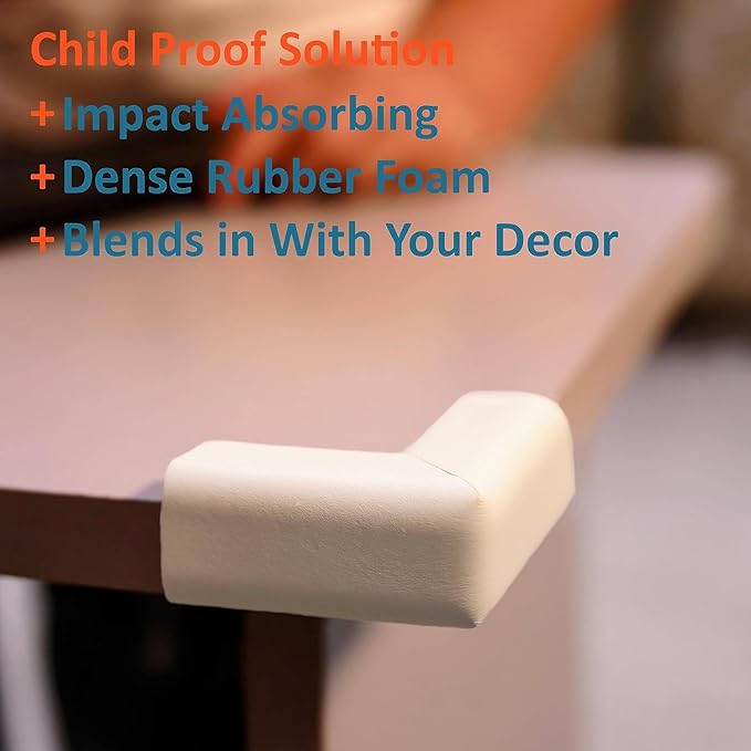 8-Pack Baby Proofing Corner Protectors, Furniture Corner and Edge Safety Bumpers, Soft Rubber Foam Cushion Covers, 3M Taped Corner Protector, Baby Child Proofing Pads, Table Protector, White