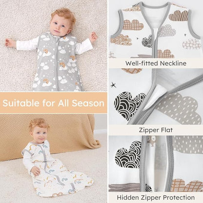 Yoofoss Baby Sleep Sack 6-12 Months Wearable Blanket for Babies 100% Organic Cotton 2-Way Zipper TOG 0.5 Toddler Sleeping Sack 3 Pack, Comfy Lightweight Sleep Sacks