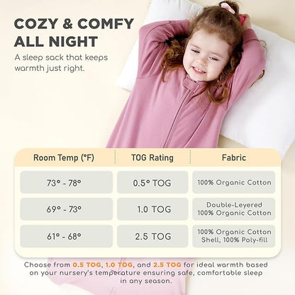 Mama Cheetah Baby Sleep Sack with Sleeves, 0.5 TOG Organic Cotton Wearable Blanket and Two-Way Zipper, Swaddle Transition Long Sleeve Sleeping Bag for Newborn Infant Toddler, 24-48 Months