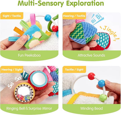 hahaland Baby Toys 0-6 Months - Baby Sensory Toys 0-3-6 Months Car Seat Toy Hanging - Musical Animals with Pull String Rattle Teether Crinkle Mirror, Crib Stroller Toy Tummy Time Babies Girl Boy Gifts