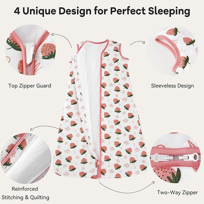 Sleep Sack 18-24 Months TOG 2.5 Winter Baby Wearable Blanket, 100% Cotton Toddler Sleeping Sack with 2-Way Zipper Warm Soft Baby Sleep Sack Strawberry