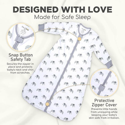 Mama Cheetah Baby Sleep Sack with Sleeves, 0.5 TOG Organic Cotton Wearable Blanket and Two-Way Zipper, Swaddle Transition Long Sleeve Sleeping Bag for Newborn Infant Toddler, 12-18 Months