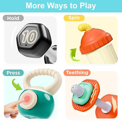 iPlay, iLearn Baby First Gym Rattle Set, Infant Dumbbell Weights Teething Rattles 3-6-12 Month, Newborn Workout Sensory Stroller Toy, Babies Birthday Shower Gift 5 7 8 9 10 Month Toddler Boy Girl-4PCS