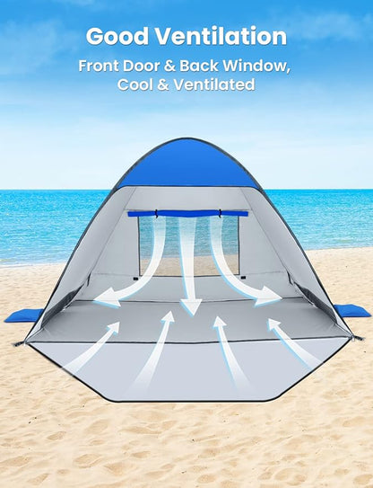 Glymnis Pop Up Beach Tent Beach Shade Tent for 1-4 Persons Sun Shelter UPF 50+ Enclose Zipper Door Portable Easy Up Beach Tent