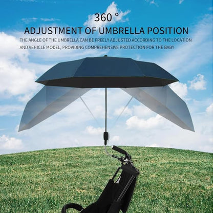 Clip-on Umbrella for Stroller Sunshade, Adjustable Steering Angle, Handle Included, Compact and Lightweight, Suitable for All Kinds of Strollers