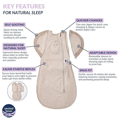Nested Bean Air 6-in-1 Adaptable Baby Sleep Sack - Unweighted - Comfort & Safety for Natural Sleep, Preferred Arm Position Reduces Startle Reflex, Better for Baby, NB (7-13lbs) Sand