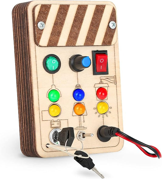 Joyreal Toddler Busy Board, Wooden Montessori Toys for 2 Year Old, Busy Board Toys with LED Light Switch, Sensory Toys Toddler Toys Age 2 Travel Toys for 2+ Year Old Boy