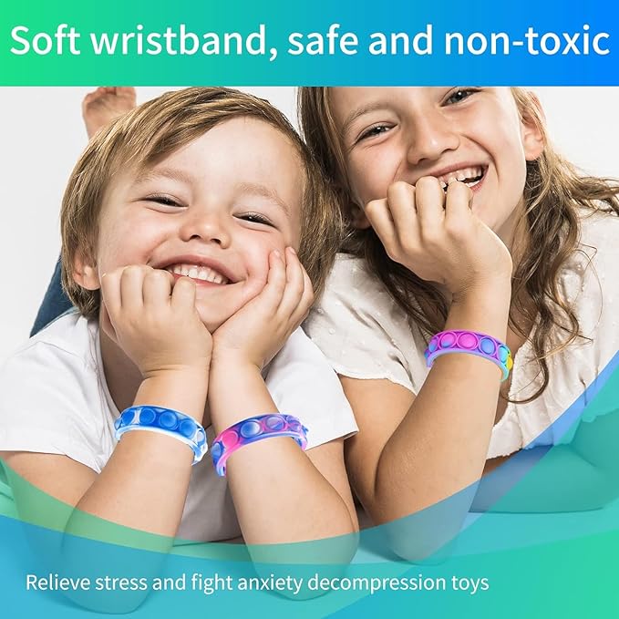 100pcs pop Random Bracelet,Pop Bubble Fidget Sensory Toys, Pop Toy Bulk for Party Favor, Classroom Student Prizes Easter Basket Goodie Bag Stuffers Christmas Valentine Gift for Kid