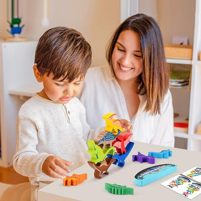 Dinosaur Toys for Kids 3-5: Wooden Stacking Montessori Toys for 3 4 5 6 7 8 Year Old Boys Girls Balance Competition Game for Family Easter Birthday Gifts for Kids Ages 4-8 (Classic Version)