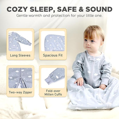 Mama Cheetah Baby Sleep Sack with Sleeves, 0.5 TOG Organic Cotton Wearable Blanket and Two-Way Zipper, Swaddle Transition Long Sleeve Sleeping Bag for Newborn Infant Toddler, 0-6 Months