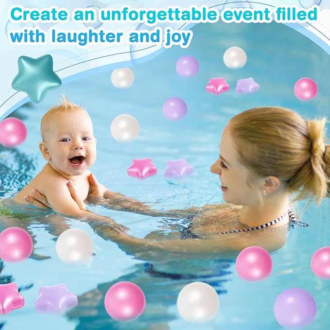 100 Pieces Ball Pit Balls for Kids Star Heart Shape Plastic Balls for Toddler Playpen 2.17'' Play Toy Ball for Inflatable Pool Friendship Bracelet Birthday Banner T-Swift-Themed Party