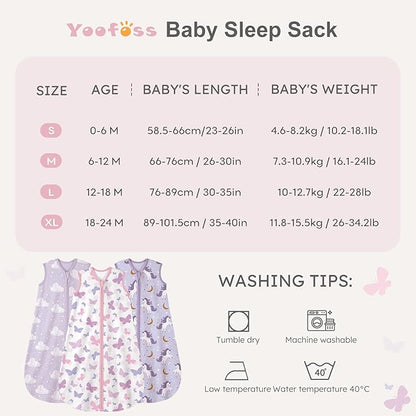 Yoofoss Baby Sleep Sack 18-24 Months Baby Wearable Blanket 100% Cotton 2-Way Zipper TOG 0.5 Toddler Sleeping Sack 3 Pack, Lightweight Sleep Sacks for Babies(X-Large)