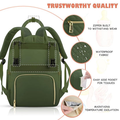 Baby Diaper Bag Backpack, Travel Diaper Bags for Girl Boy Large Capacity Baby Bag Backpack for Women Army Green
