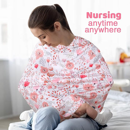 Rquite All-in-1 Car Seat Cover Baby, Carseat Covers for Girl Boy, Stretchy Soft Infant Car Seat Cover, Multi-use Baby Carrier Cover, Car Seat Canopy, Stroller Sun Shade, Nursing Breastfeeding Cover