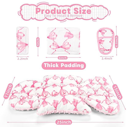 Infant Car Seat Insert, Soft Baby Car Seat Head & Body Support for Girl Boy, Reversible Newborn Preemie Carseat Insert Cushion with 3 Straps Pads, Fits Car Seat, Stroller, Swing, Bouncer, Pink Bow