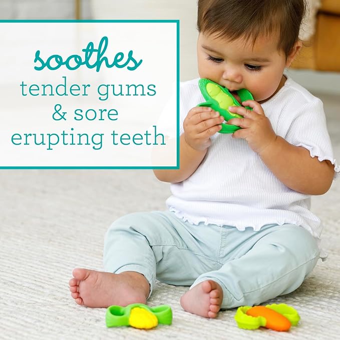 Infantino Farmers Market Teether Gift Set - Set of 3 BPA-Free Veggie Textured Silicone Teethers for Soothing Sore Gums, Multicolor