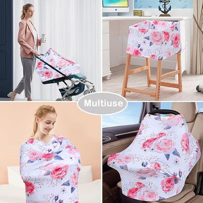 Yoofoss Nursing Cover Breastfeeding Scarf - Baby Car Seat Covers, Infant Stroller Cover, Strechy Carseat Canopy for Boys and Girls (Flower)
