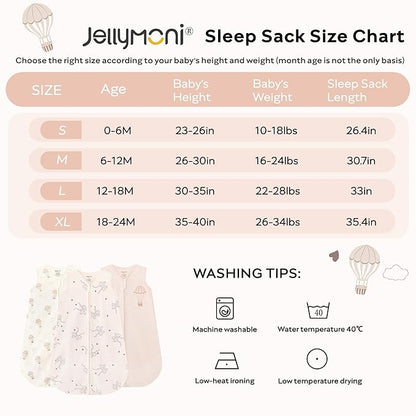 JELLYMONI Baby Sleep Sack 18-24 Months, 100% Cotton 3 Pack 0.5 TOG Baby Wearable Blanket Infant Sleep Sack with 2-Way Zipper Newborn Sleep Sacks