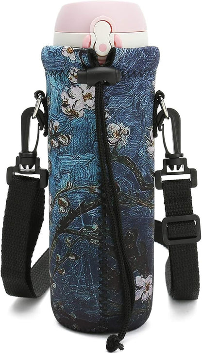 RICHEN Neoprene Water Bottle Carrier Bag with Adjustable Shoulder Strap,Insulated Water Bottle Cover for Stainless Steel/Glass/Plastic Bottles
