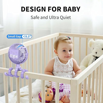 AMACOOL Battery Operated Stroller Fan Flexible Tripod Clip On Fan with 3 Speeds and Rotatable Handheld Personal Fans for Car Seat Crib Bike Treadmill (Purple)