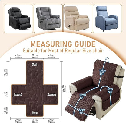 100% Waterproof Recliner Chair Cover, Non Slip Covers for Recliner Chair with Pocket, Washable Recliner Armchair Cover for Kids, Pets, Dog, Cat,Dark Coffee,23IN