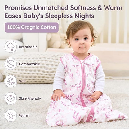 Baby Sleep Sack 0-6 Months 3 Pack 100% Cotton Lightweight 0.5 TOG Wearable Blanket Baby Sleep Bag with 2-Way Zipper for Newborn Infant Purple Leaf