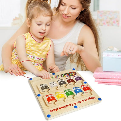Magnetic Color and Number Maze, Montessori Toys for 3+ Year Old, Wooden Magnet Board Counting & Color Sorting Toddler Activities, Educational Fine Motor Skills Toys Gifts for 3-5 Years Old Boys Girls