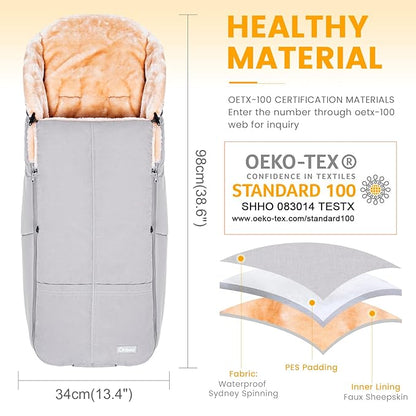 Orzbow Stroller Footmuff Universal | Faux Wool Baby Bunting Bag | Warm, Weather-proof, Adjustable Buckles | Winter Stroller Blanket Cover | Baby Sleeping Bag for Cold Weather Accessories, Light Gray