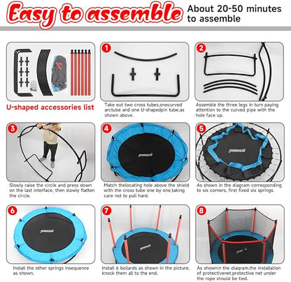 Pink Indoor Trampoline for Kids 2-5, 5ft Mini Indoor & Outdoor Small Toddler Trampoline with Net and Basketball Hoop