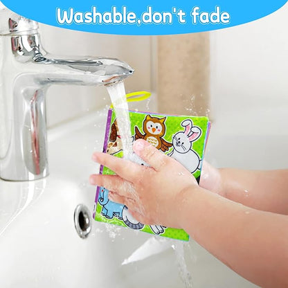 OKOOKO 12PCS Soft Baby Books, Soft Cloth Books, Bath Toys, Crinkle Washable Non-Toxic Early Education Preschool Learning Toy for Newborns Babies Infants Toddlers Kids