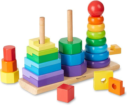 Melissa & Doug Geometric Stacker and Shape-Sorting Wooden Dump Truck Toy Bundle