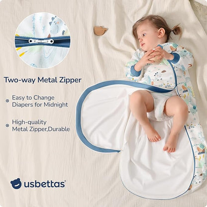 Baby Sleep Sack 18-24 Months, Cotton Detachable Long Sleeve Sleep Sack, 1.0 Tog Toddler Sleeping Sack with Temperature Strips, 2-Way Zipper Wearable Blankets for Newborns, Dinosaur