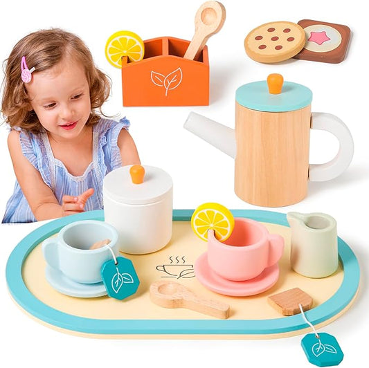 KMUYSL Toys for 2 3 4 5 Years Old, Wooden Tea Toys for Little Girls, Kitchen Toy, Christmas Stocking Stuffers for Kids Age 2-4, Idea Gift for Toddlers Boys Girls