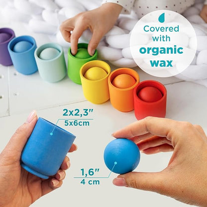 Ulanik Balls in Cups Toddler Montessori Toys for 1 Year Old + Kids Preschool Wooden Matching Games for Learning Color Sorting and Counting