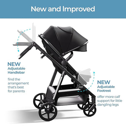 Mompush Baby Stroller, Convertible 2-in-1 with Bassinet Option, Infant Car Seat Compatible, Includes Adapter - Sturdy Full-Size Infant Stroller for Family Adventures