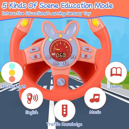 Steering Wheel Toy,Driving Steering Wheel Toy for Kids Backseat,Interactive Educational Learning Sensory Toy with Vibration,Simulated Car Toys with Light Songs for Infant Preschool Kids Toddler Gifts