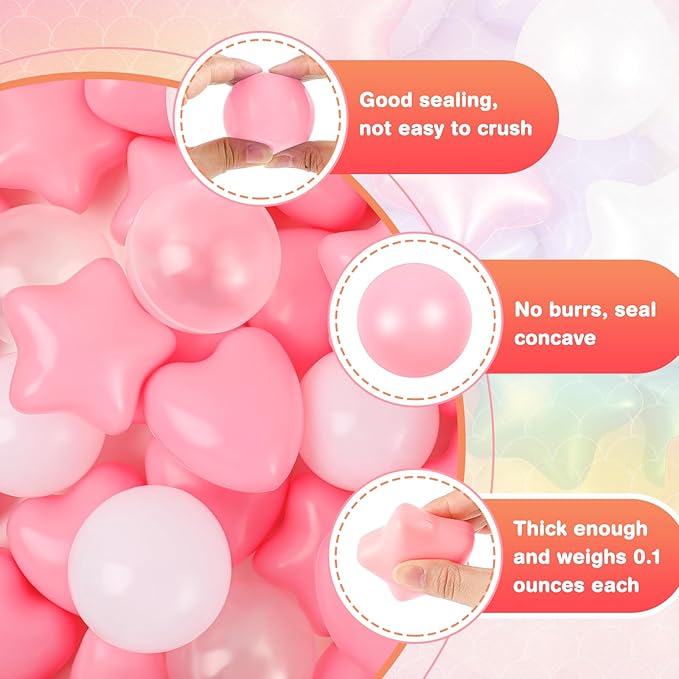 100 Pieces Ball Pit Balls Plastic Colorful Balls for Ball Pit Five Pointed Star Heart Round Ocean Soft Ball 2.17 Inch for Baby Kid Playpen Friendship Party Decoration(Pink White Clear)