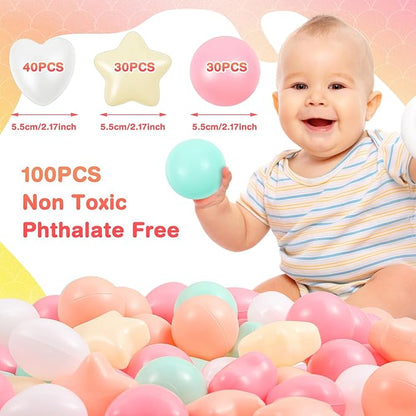 100 Pieces Ball Pit Balls for Kids Star Heart Shape Plastic Balls for Toddler Playpen 2.17'' Play Toy Ball for Inflatable Pool Friendship Bracelet Birthday Banner T-Swift-Themed Party