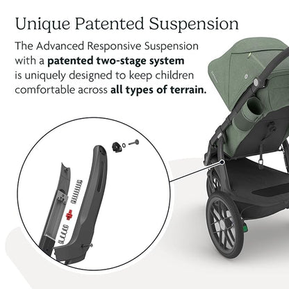 UPPAbaby Ridge Jogging Stroller/Durable Performance Jogger with Never-Flat Tires/Built for Walking, Running, Hiking/Water Bottle Holder & Basket Cover Included/Gwen (Green Mélange/Carbon Frame)