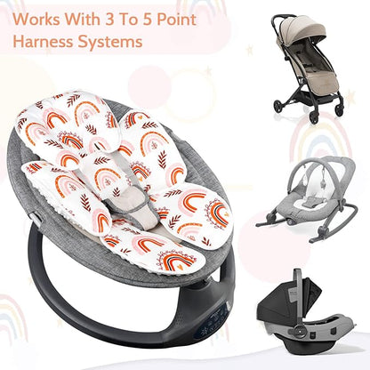 Pea Pod Baby Car Seat Head Support for Newborn, 2 in 1 Infant Car Seat Head Support for Boys Girls Extra Soft Breathable Baby Car Seat Cushion Insert for Strollers, Swings, and Bouncers, Boho Rainbow