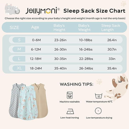 JELLYMONI Baby Sleep Sack 0-6 Months Wearable Blanket for Baby, 100% Cotton 2 Pack Infant Toddler Sleeping Sack Lightweight Soft 2-Way Zipper Sleepsack