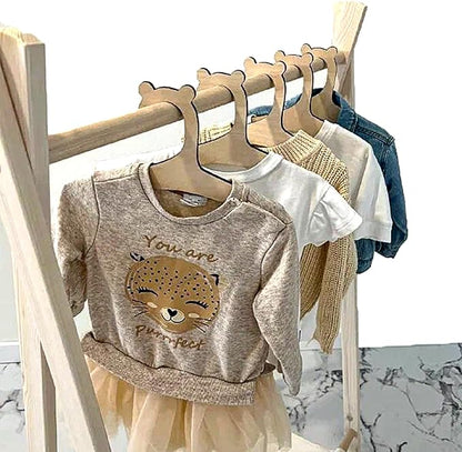 10 Pack Wooden Kids Hangers, 9inch Cute Wood Baby Hangers Nursery Hangers, Non Slip Coat Hanger for Baby Toddler Kids Clothes & Pants(Style1)
