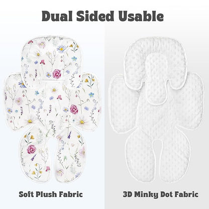 Pea Pod Infant Car Seat Pad 2-in-1 Baby Car Seat Head & Body Support for Newborn Girl Reversible 3 Layer Warm Preemie Carseat Stroller Cushion Headrest with Soft Minky Dot Fabric, Wildflower