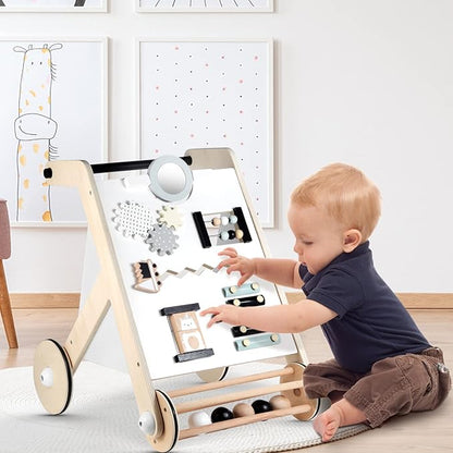 Beright Wooden Baby Walker with Roller, Push and Pull Learning Activity Walker, Multi-Functional Kids’ Activity Toy, Multiple Activities Center, Develops Motor Skills & Stimulates Creativity, Natural
