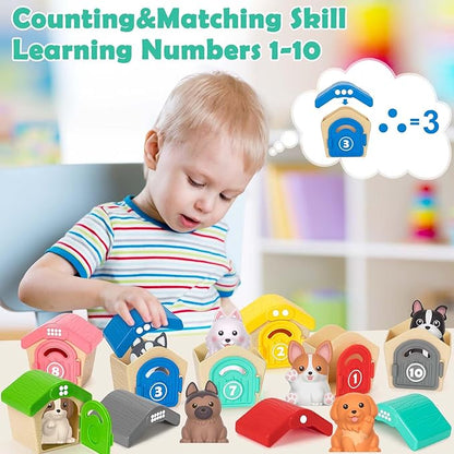 Aigybobo Learning Toys for Toddlers 1 2 3 Year Old, 20 Pcs Pet Dog Toys for Kids, Animal Counting Matching Sorting Fine Motor Educational Playset, Puppy Gifts for Baby Boys Girls Age 12-18 Months