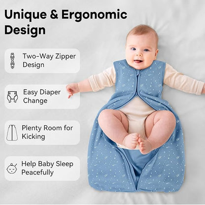 Baby Sleep Sack 18-24 Months 3 Pack 100% Cotton Lightweight 0.5 TOG Wearable Blanket Baby Sleep Bag with 2-Way Zipper for Infant Toddler Blue