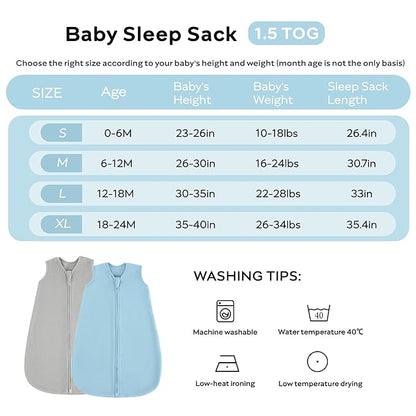 JELLYMONI Fleece Baby Sleep Sack 12-18 Months, 2 Pack 1.5 TOG Baby Wearable Blanket Winter Infant Sleeping sack with 2-Way Zipper, Warm Toddler Sleep Sack