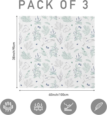 Muslin Swaddle Blankets for Newborn, 3 Pack Breathable Soft Receiving Blanket, Large 38 x 40 inches Swaddle Wrap Burping Clothes Diapers, Essentials Infant Shower Items, Toddler Gift (Fawn & Leaves)